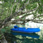 Dinghy secured to an overhanging tree.  Havent seen any crocs yet, but we stay very aware near mangroves!